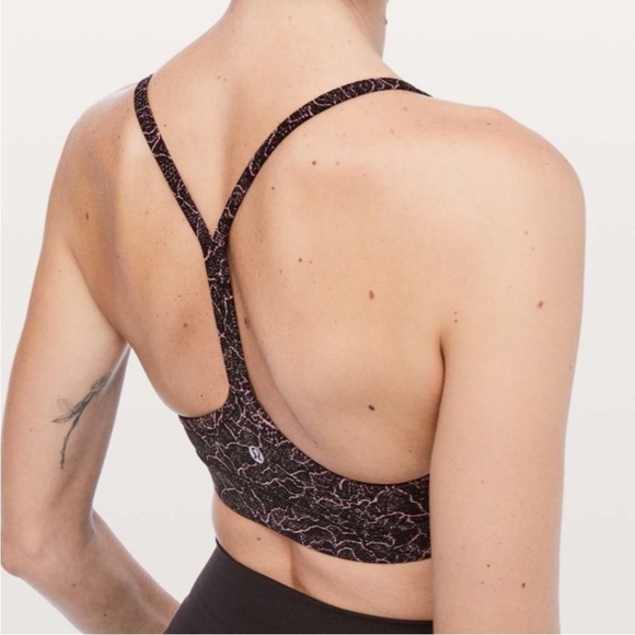 Lululemon Flow Y Bra Sports Bra (Black/Pink Floral Pattern) - Picture 2 of 7
